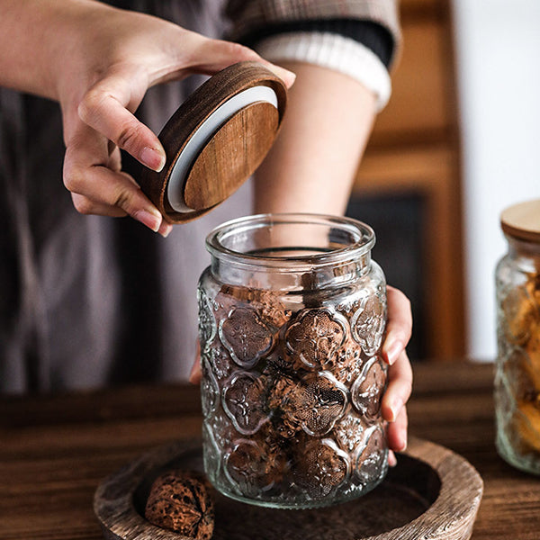 700ml玻璃儲存罐-復古窗花玻璃密封罐