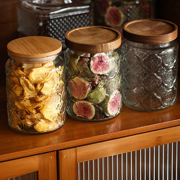 700ml玻璃儲存罐-復古窗花玻璃密封罐