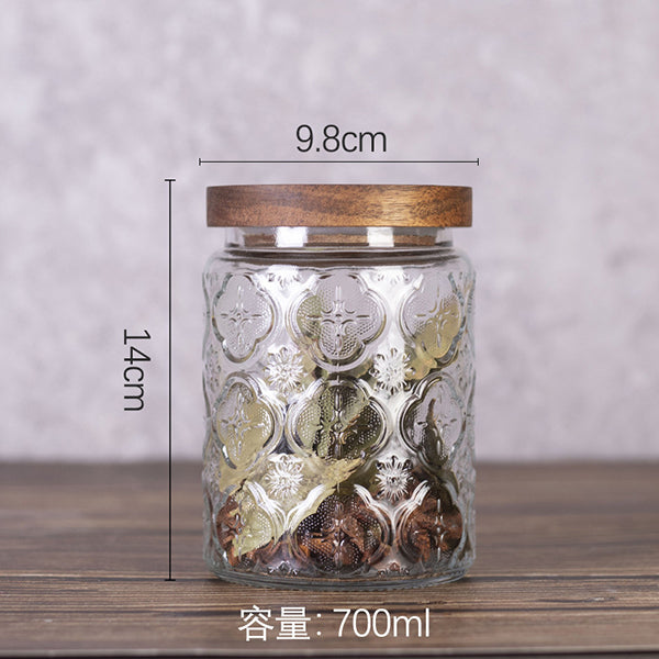 700ml玻璃儲存罐-復古窗花玻璃密封罐