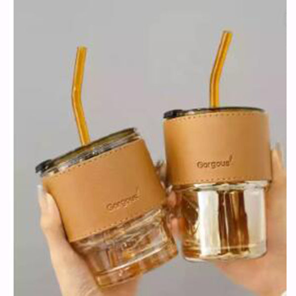 北歐450ml玻璃吸管杯