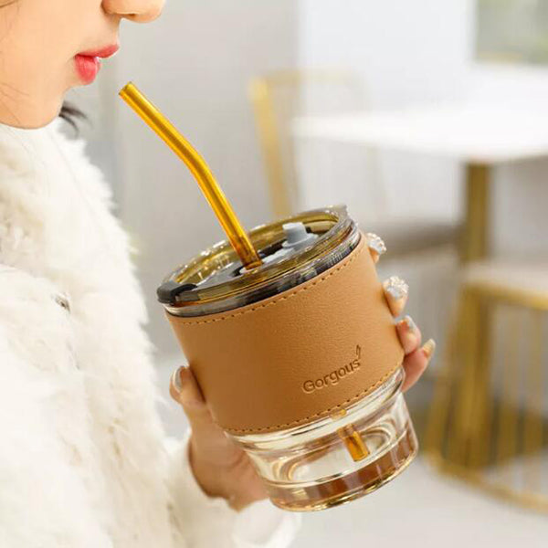 北歐450ml玻璃吸管杯