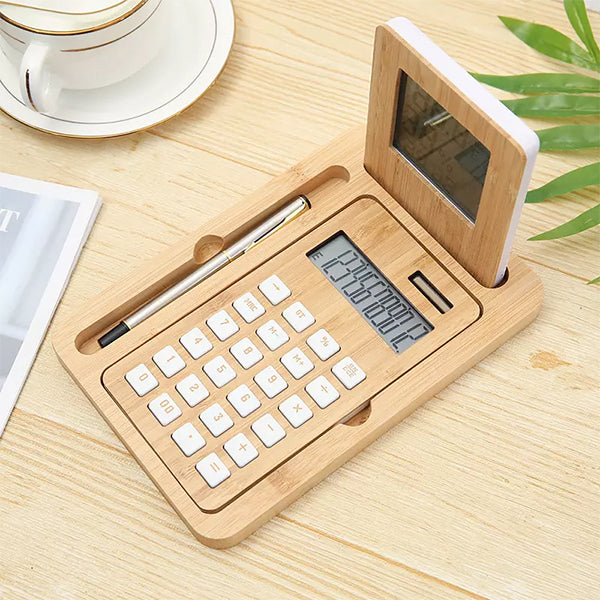 天然竹計算器溫濕度時鐘計算機