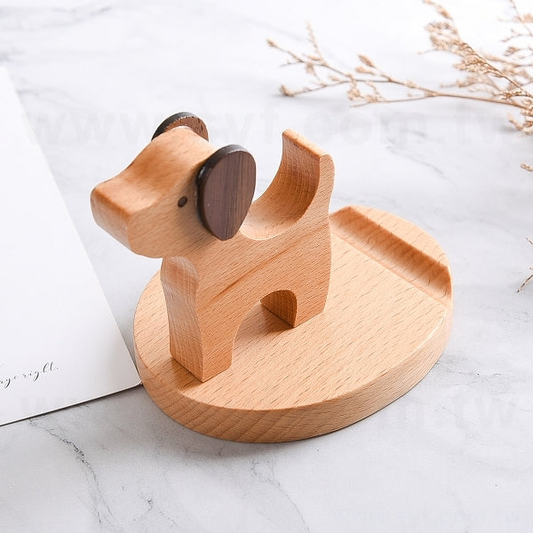 小狗木製手機支架