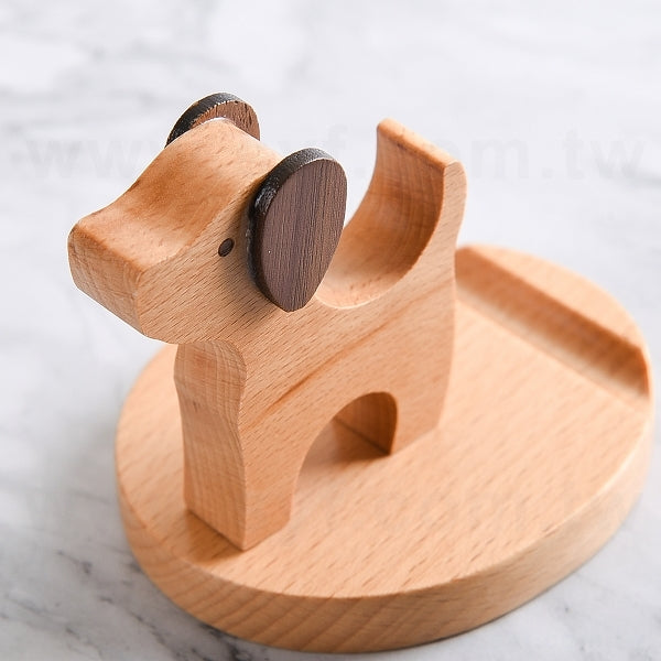 小狗木製手機支架