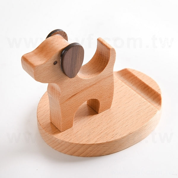 小狗木製手機支架