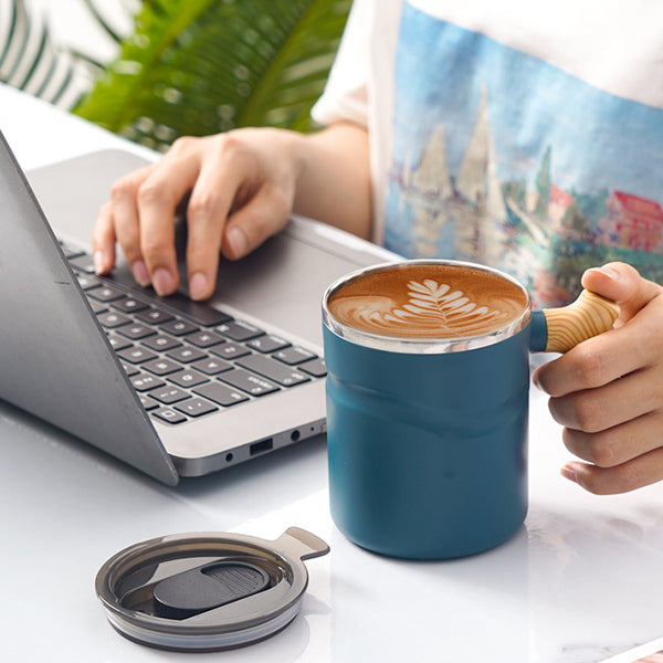 540ml木柄帶蓋咖啡杯