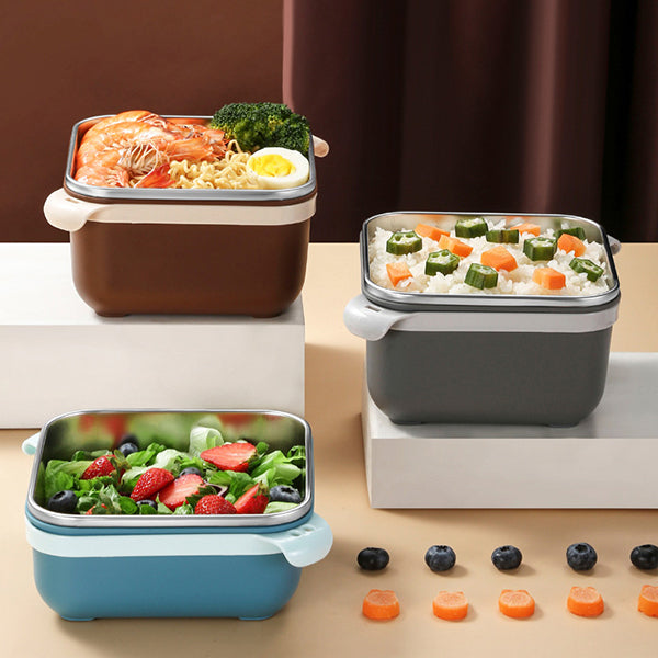 1000ml/1400ml 304不鏽鋼碗(方形)-帶蓋大容量可濾水泡麵碗