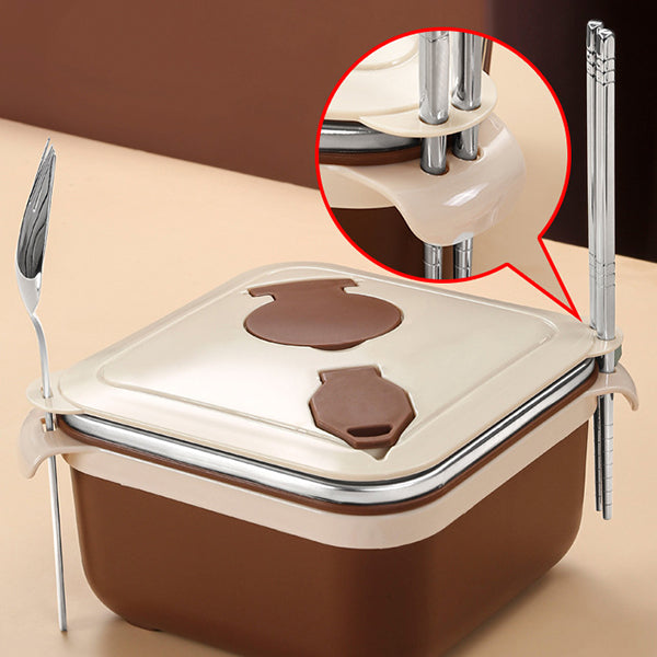 1000ml/1400ml 304不鏽鋼碗(方形)-帶蓋大容量可濾水泡麵碗