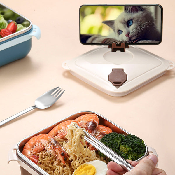 1000ml/1400ml 304不鏽鋼碗(方形)-帶蓋大容量可濾水泡麵碗