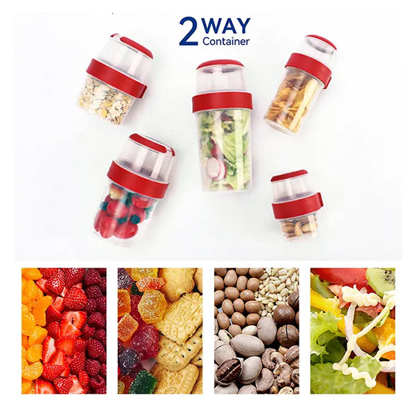 便攜式雙層塑料沙拉盒容器杯帶手柄