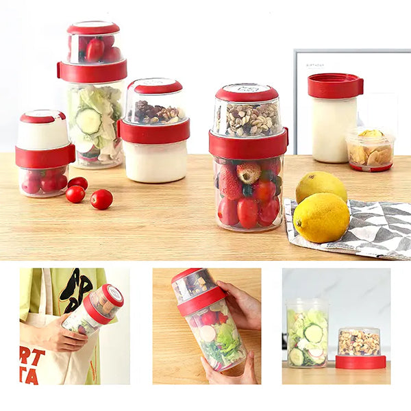 便攜式雙層塑料沙拉盒容器杯帶手柄