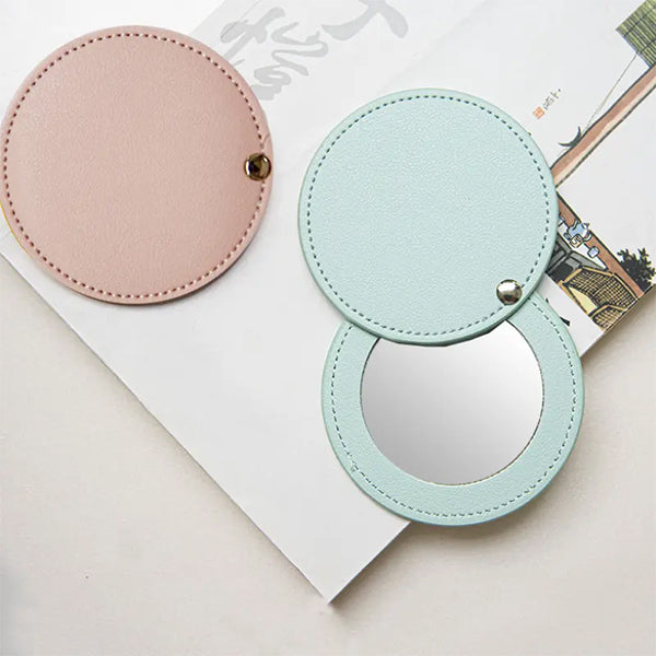 PU皮革口袋鏡子手持迷你化妝鏡