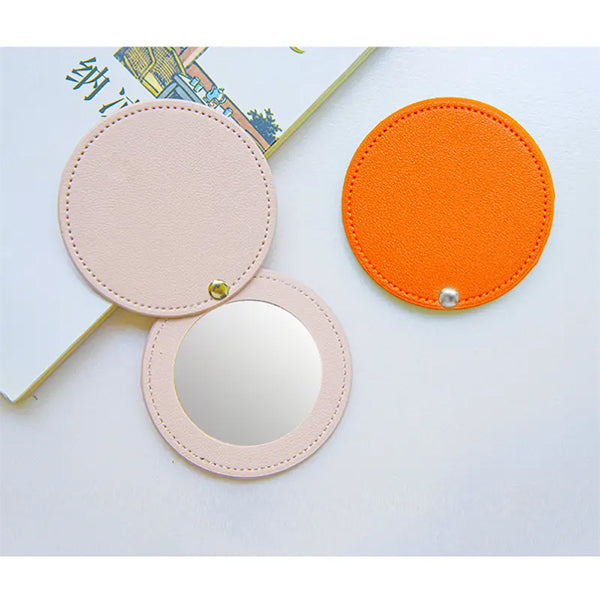 PU皮革口袋鏡子手持迷你化妝鏡