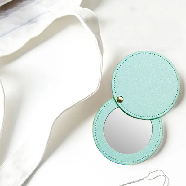 PU皮革口袋鏡子手持迷你化妝鏡