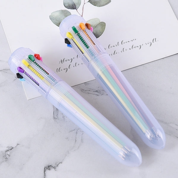 10色透明塑膠粗桿圓珠筆