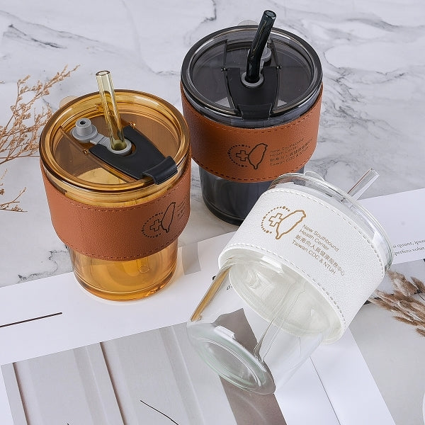 450ml玻璃兩用吸管杯