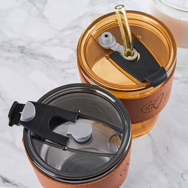 450ml玻璃兩用吸管杯