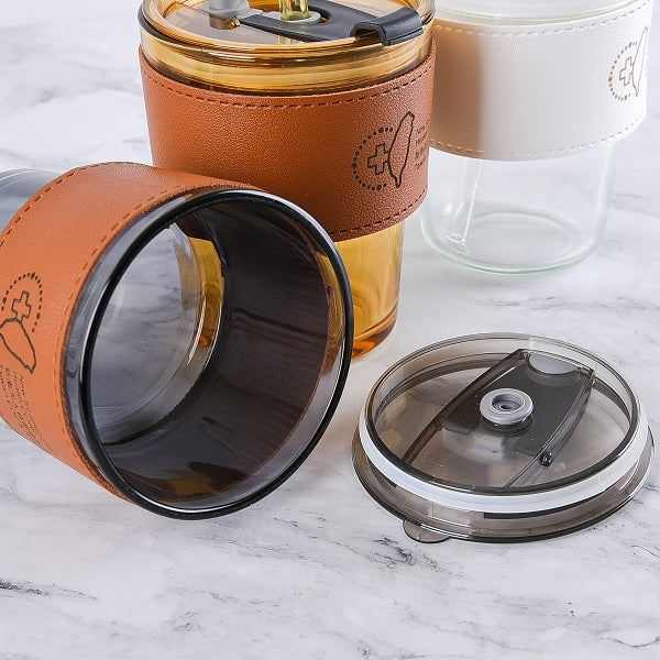 450ml玻璃兩用吸管杯