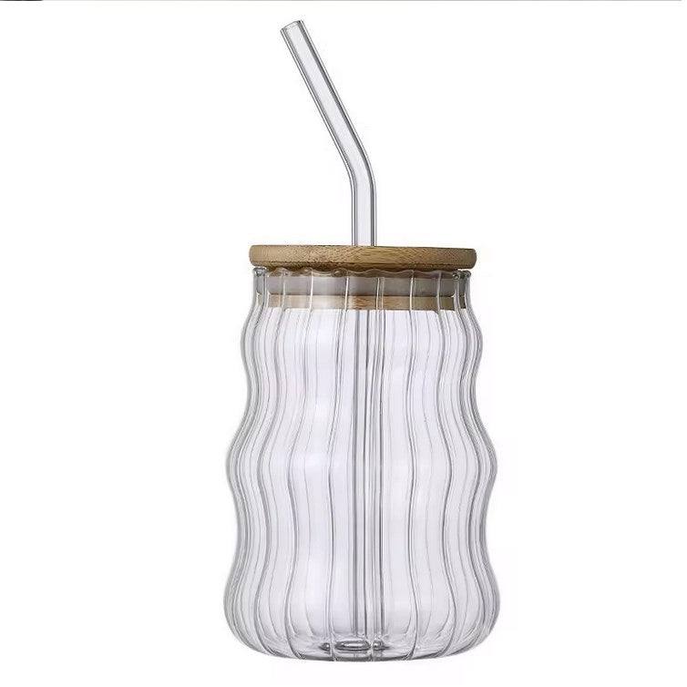 500ml創意波紋造型玻璃水杯