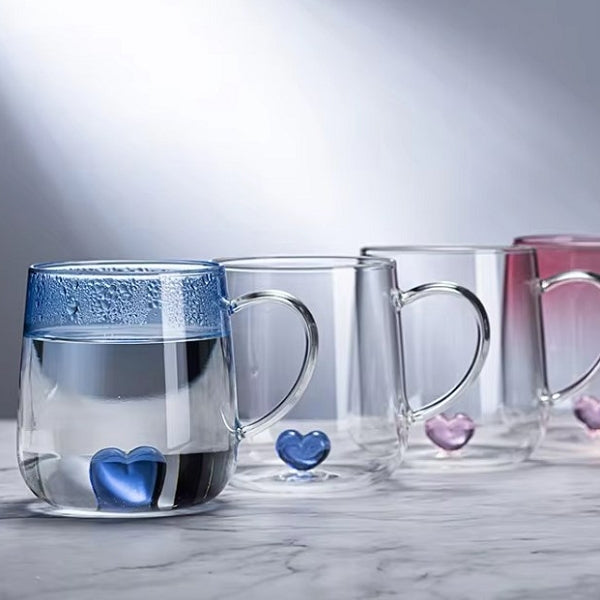 500ml玻璃心型咖啡杯