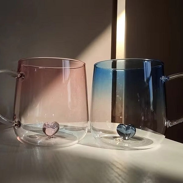 500ml玻璃心型咖啡杯