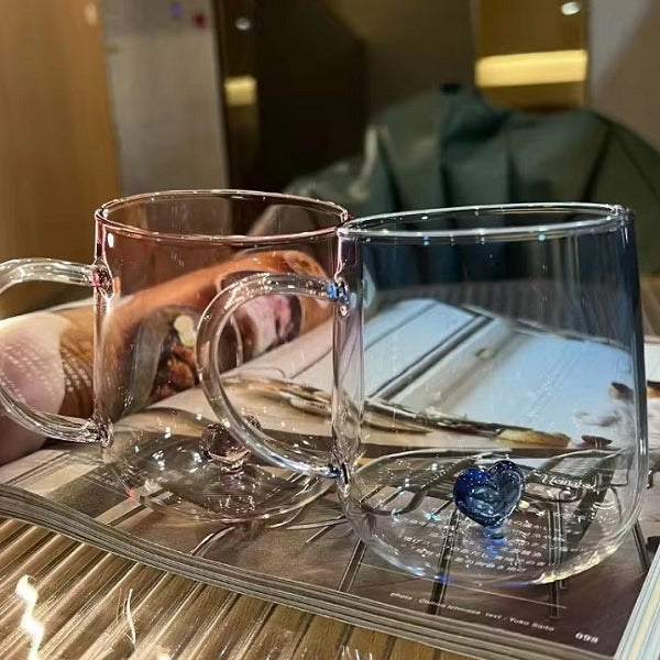 500ml玻璃心型咖啡杯