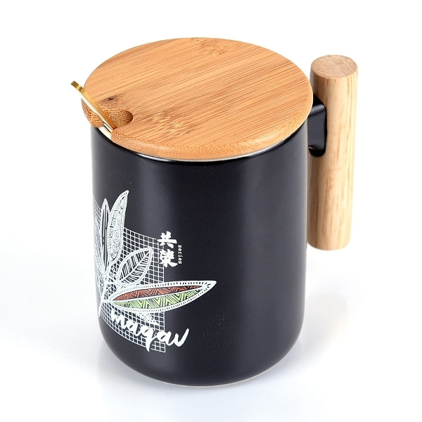 350ml竹蓋木把手陶瓷馬克杯