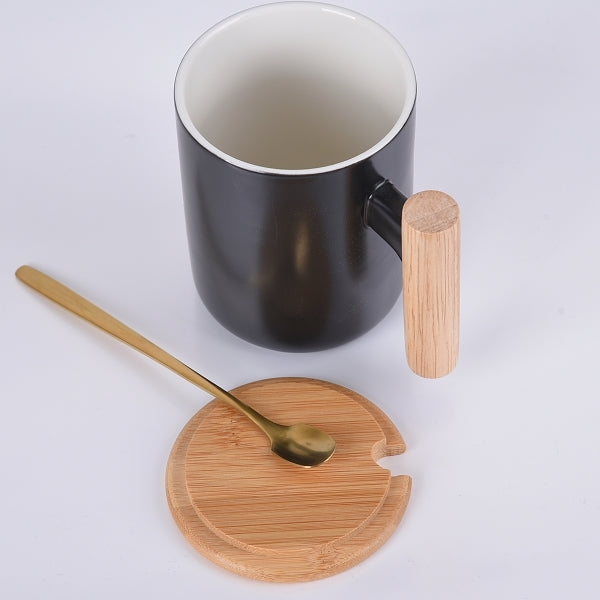 350ml竹蓋木把手陶瓷馬克杯