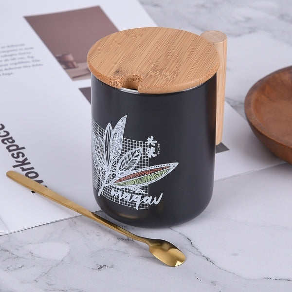 350ml竹蓋木把手陶瓷馬克杯