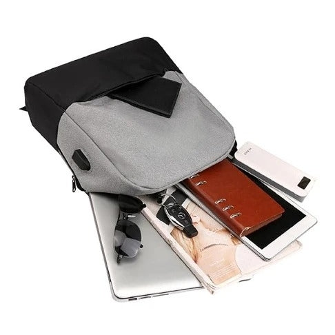 拼色雙肩USB電腦包