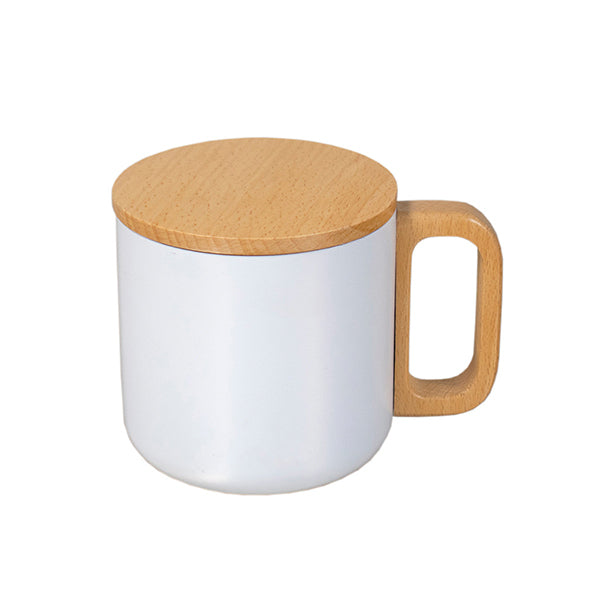 304不鏽鋼馬克杯-胡桃木手柄杯蓋咖啡杯
