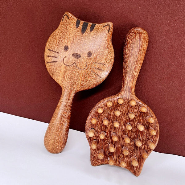 貓咪造型按摩梳-木質經絡梳