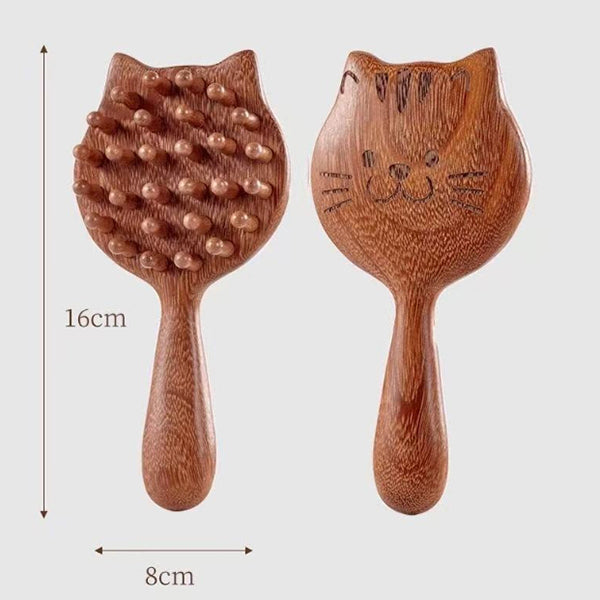 貓咪造型按摩梳-木質經絡梳