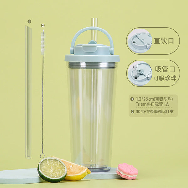 雙飲雙層塑膠吸管杯