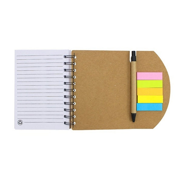 三合一牛皮紙雙線圈帶筆便利貼本