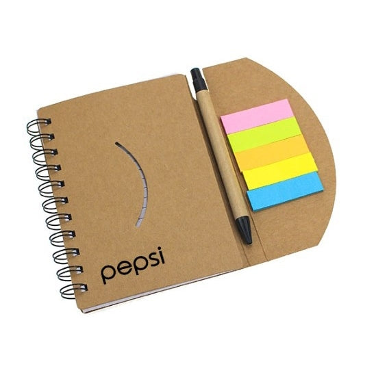 三合一牛皮紙雙線圈帶筆便利貼本