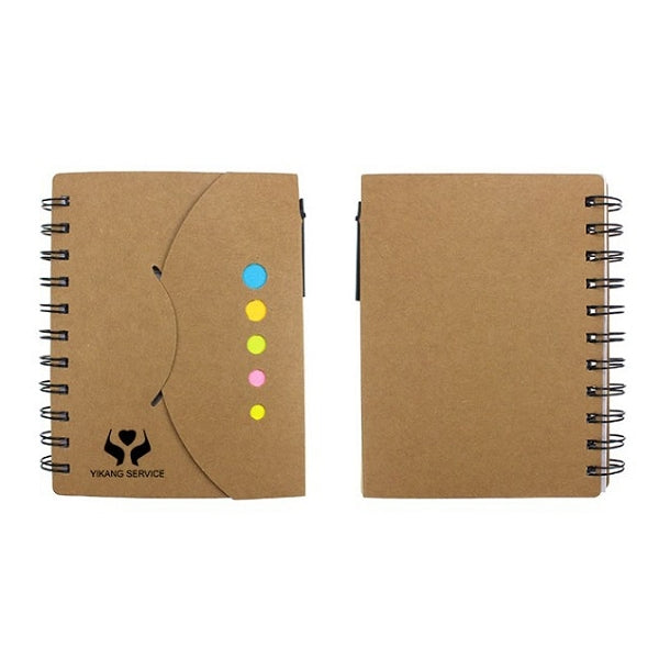 三合一牛皮紙雙線圈帶筆便利貼本