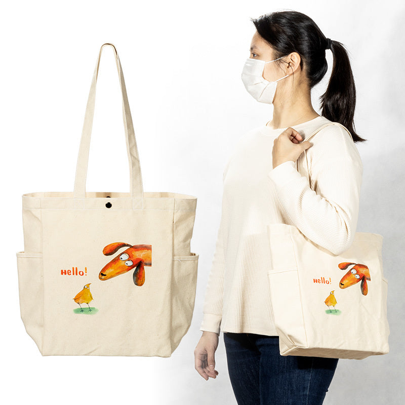 兩側口袋大容量帆布包