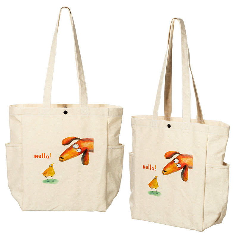 兩側口袋大容量帆布包