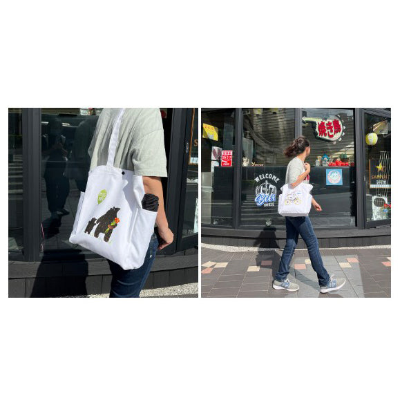 白色兩側口袋大容量帆布包