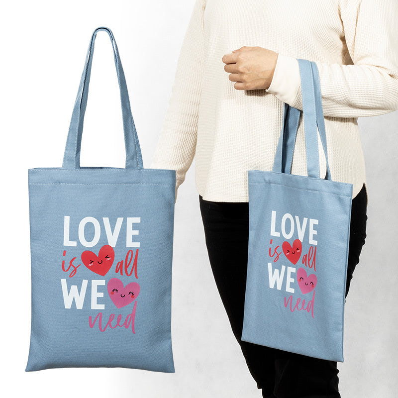 淺藍色帆布袋25x35cm短提帶Logo全彩燙印