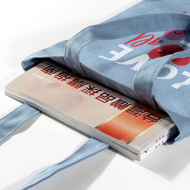 淺藍色帆布袋25x35cm短提帶Logo全彩燙印