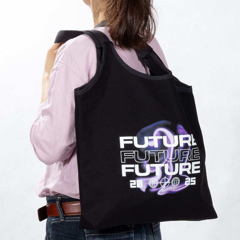 全彩燙印簡約風黑色帆布背心包