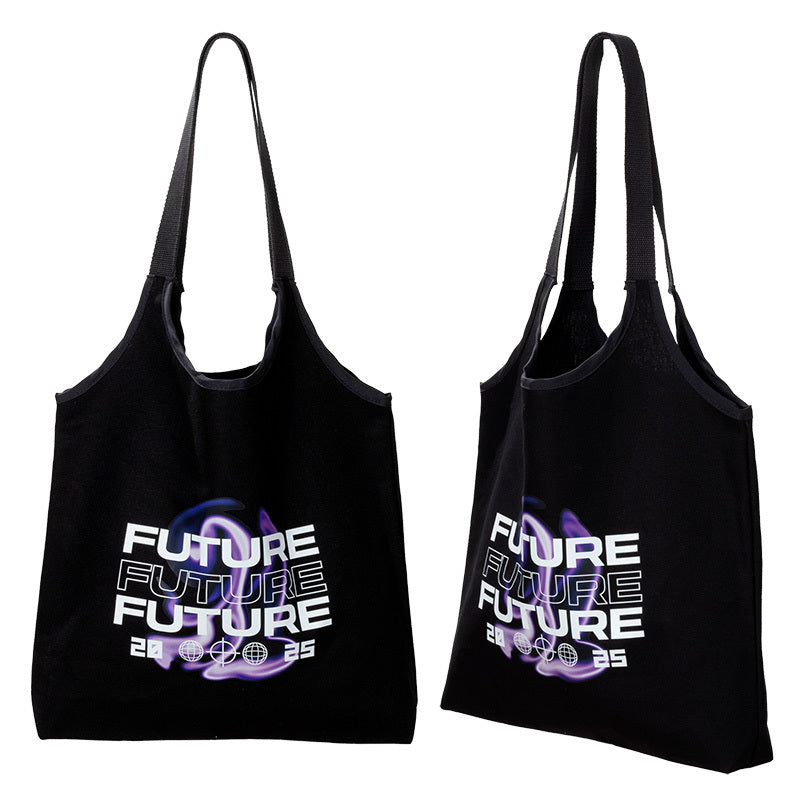 全彩燙印簡約風黑色帆布背心包