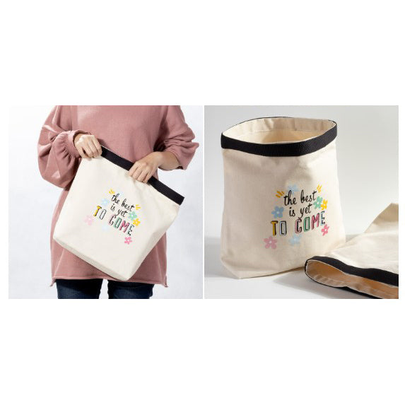 L號本白帆布邊條提把包