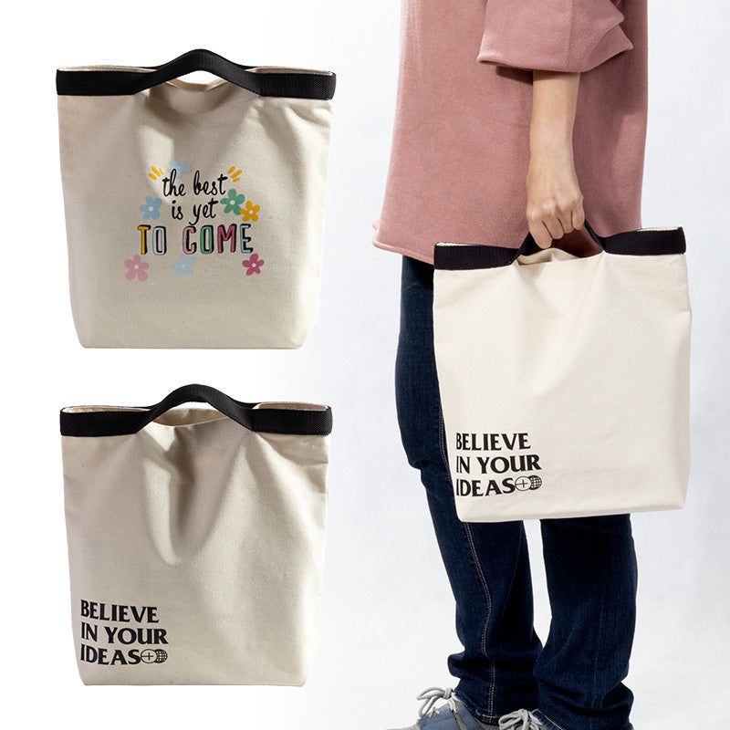 L號本白帆布邊條提把包