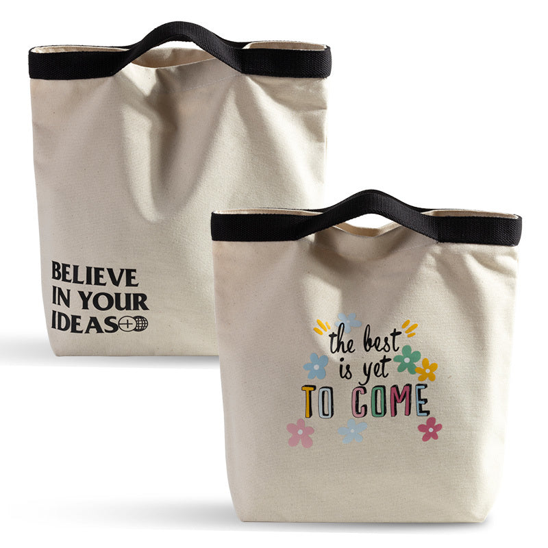 L號本白帆布邊條提把包