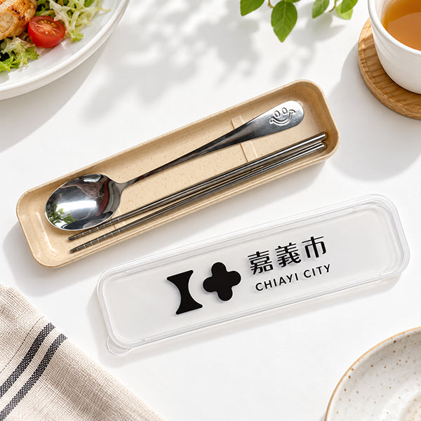 2件組|不鏽鋼餐具|透明蓋收納盒(笑臉款餐具)