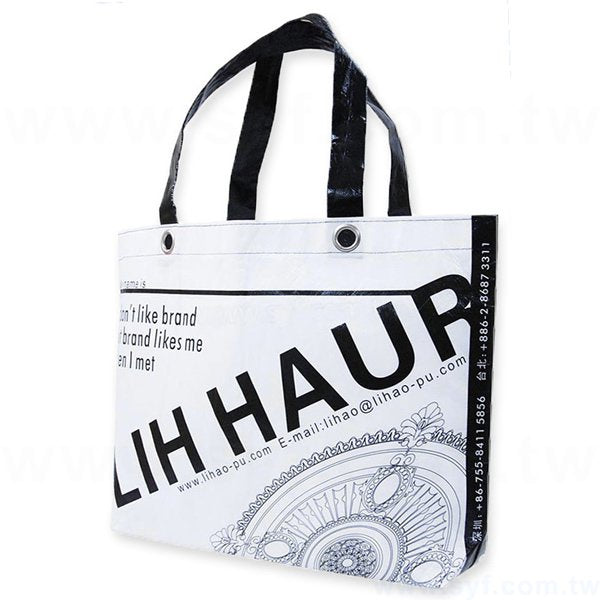 亮膜T型不織布袋-單色網版印刷-環保不織布材質-加金屬釦環