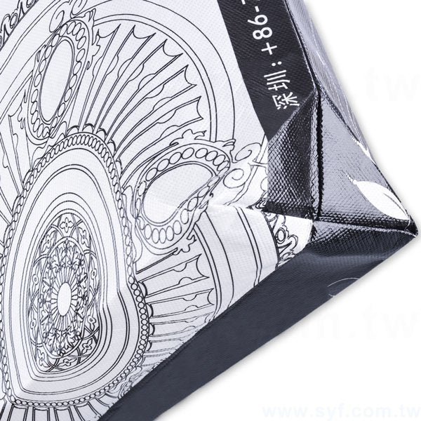 亮膜T型不織布袋-單色網版印刷-環保不織布材質-加金屬釦環
